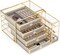 Jewelry Box Tempered Glass 5-Drawer Jewelry Organizers and storage, Large Jewelry Boxes & Organizers With Velvet Necklaces Earring Organizer.